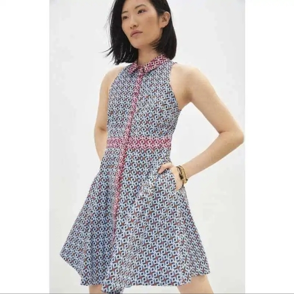 Anthropologie Maeve sz.6 Buckley Mini Dress  Button Front Pockets Geometric Boho - Picture 3 of 15